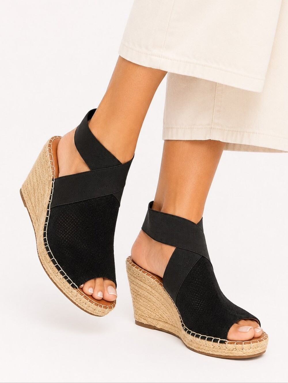 Gentle Souls Kenneth Cole Espadrille Wedge Sandals Black Leather Size 10 Comfort